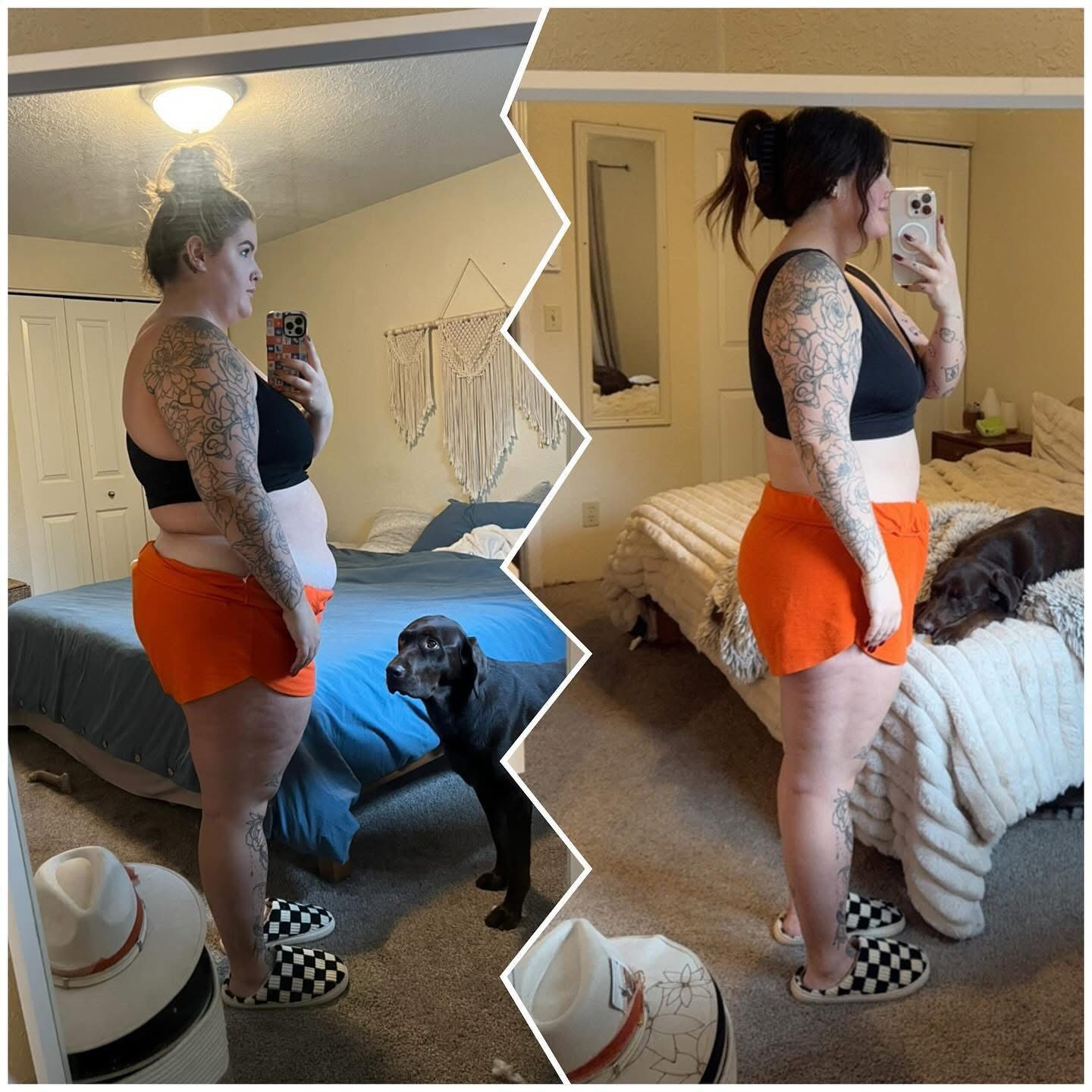 Before-and-after photo showing a patient’s remarkable health and wellness transformation from a 6-month medically supervised weight loss program at Revive Infusions & Wellness in Roseburg, Oregon, emphasizing personalized and measurable results.